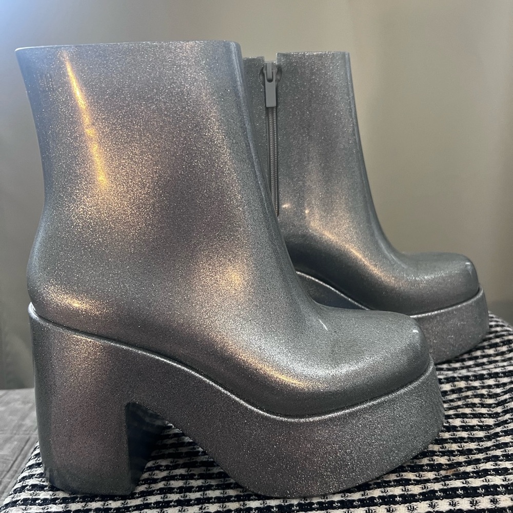 Melissa Shimmering Silver Heeled Boots - 11.5 cm heel height